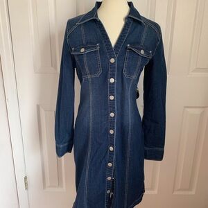 INC International Concepts Shirt Dress Denim Blue Long Sleeve Pocket Size 6